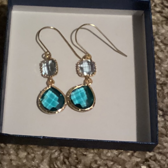 New 18k Gold Plated Blue & Purple Boho Crystal Dangle Earrings - Picture 3 of 3